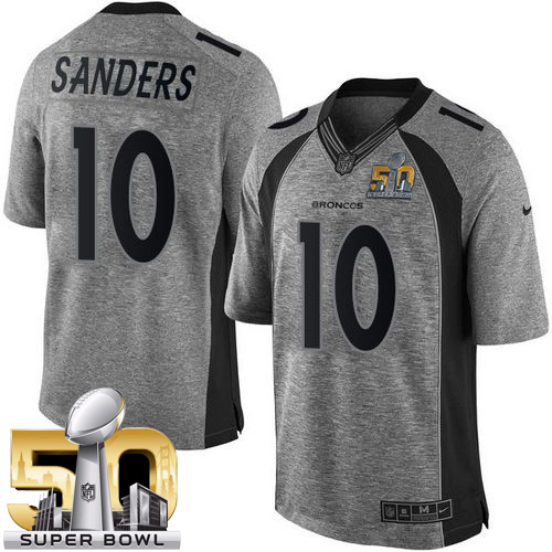 Nike Broncos #10 Emmanuel Sanders Gray Super Bowl 50 Men's Stitched NFL Limited Gridiron Gray Jersey - Click Image to Close